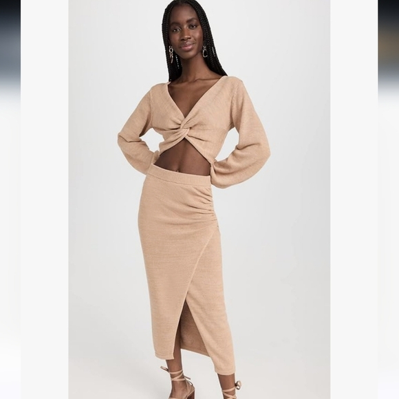 L*SPACE Siren knit cotton wrap midi skirt in Tan. Size Small - Picture 5 of 14